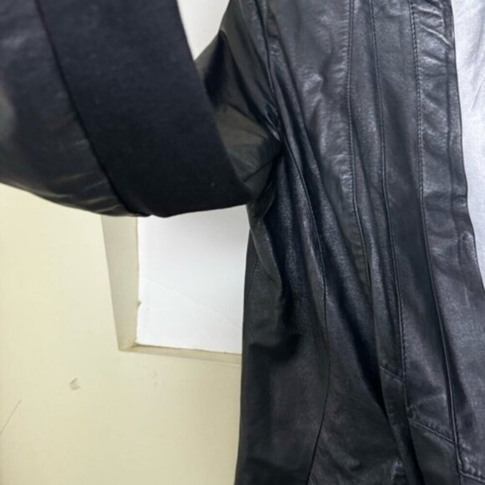 Daniel Leather Open Shawl Collar Jacket Blazer Ties Ribbed Stretch Sides Pockets - Picture 7 of 16